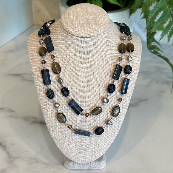 Beaded Double Strand Necklace Blue Smoky Quartz - Picture 4 of 4